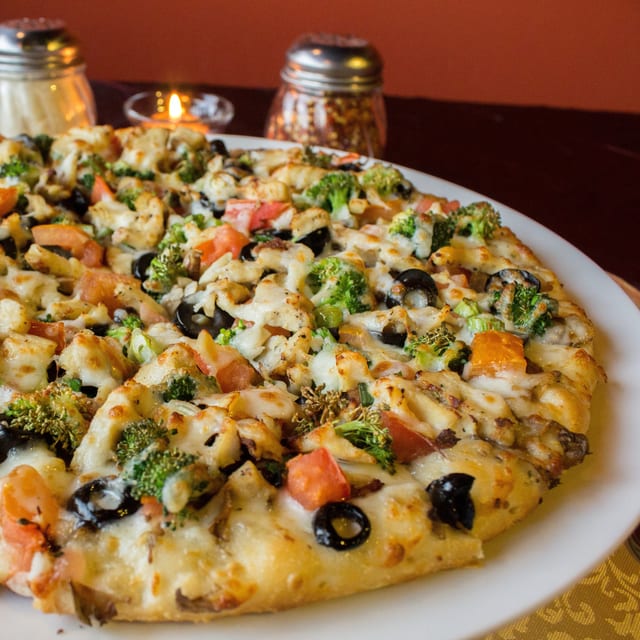 Creamy Garlic Chicken Pizza.