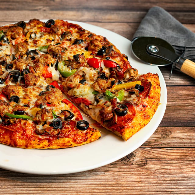 Creamy Garlic Combination Pizza.